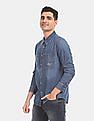 Calvin Klein Men Dark Blue Washed Iconic Denim Double Patch Pocket Casual Shirt