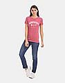 Aeropostale Women Pink Crew Neck Logo Applique Jersey T-Shirt