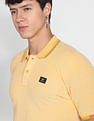 Flying Machine Striped Collar Solid Polo Shirt