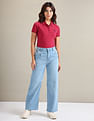 U.S. Polo Assn. Women Ribbed Collar Solid Polo Shirt