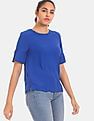Tommy Hilfiger Women Blue Round Neck Solid Woven Top