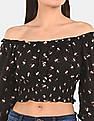 Aeropostale Women Black Printed Off Shoulder Top