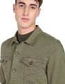 Flying Machine Spread Collar Solid Denim Jacket