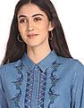 Flying Machine Women Spread Collar Washed Dress