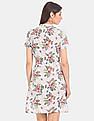 U.S. Polo Assn. Women White Mandarin Neck Floral Print Shirt Dress