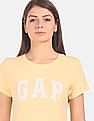 GAP Women Light Yellow Logo Front Cotton T-Shirt