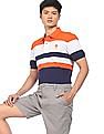 U.S. Polo Assn. Men Orange And Navy Striped Short Sleeve Polo Shirt