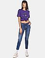 Calvin Klein Women Violet Glitter Monogram Print T-Shirt