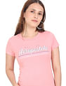 Aeropostale Women Pink Logo Print Cotton T-Shirt
