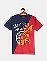 U.S. Polo Assn. Kids Boys Red And Navy Cut And Sew Panel Printed T-Shirt