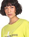 Calvin Klein Women Neon Green Crew Neck Brand Print T-Shirt