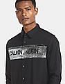 Calvin Klein Men Black Slim Fit Logo Print Casual Shirt