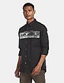 Calvin Klein Men Black Slim Fit Logo Print Casual Shirt