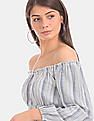 Aeropostale Women Blue And White Striped Off-Shoulder Top