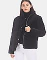 Calvin Klein Women Black A-Velvet Puffer Mock Neck Cotton Jacket