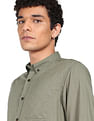 Flying Machine Button-Down Collar Slub Solid Shirt