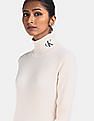 Calvin Klein Women White Striped High Neck Sweater
