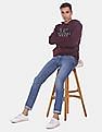 Aeropostale Men Burgandy Hooded Brand Printed Sweatshirt