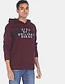 Aeropostale Men Burgandy Hooded Brand Printed Sweatshirt