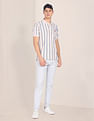 U.S. Polo Assn. Men Off White Cotton Pique Vertical Stripe Polo Shirt