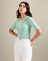 U.S. Polo Assn. Women Horizontal Stripe Ribbed T-Shirt
