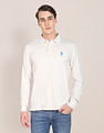 U.S. Polo Assn. Men Off White Heathered Long Sleeve Polo Shirt