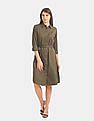 U.S. Polo Assn. Women Green Tie Up Waist Shirt Dress