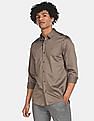Calvin Klein Men Taupe Slim Fit Satin Stretch Solid Casual Shirt