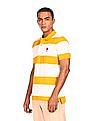 U.S. Polo Assn. Men Off White And Yellow Cotton Striped Polo Shirt