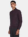 U.S. Polo Assn. Men Dark Purple Ribbed Stand Collar Solid Bomber Jacket